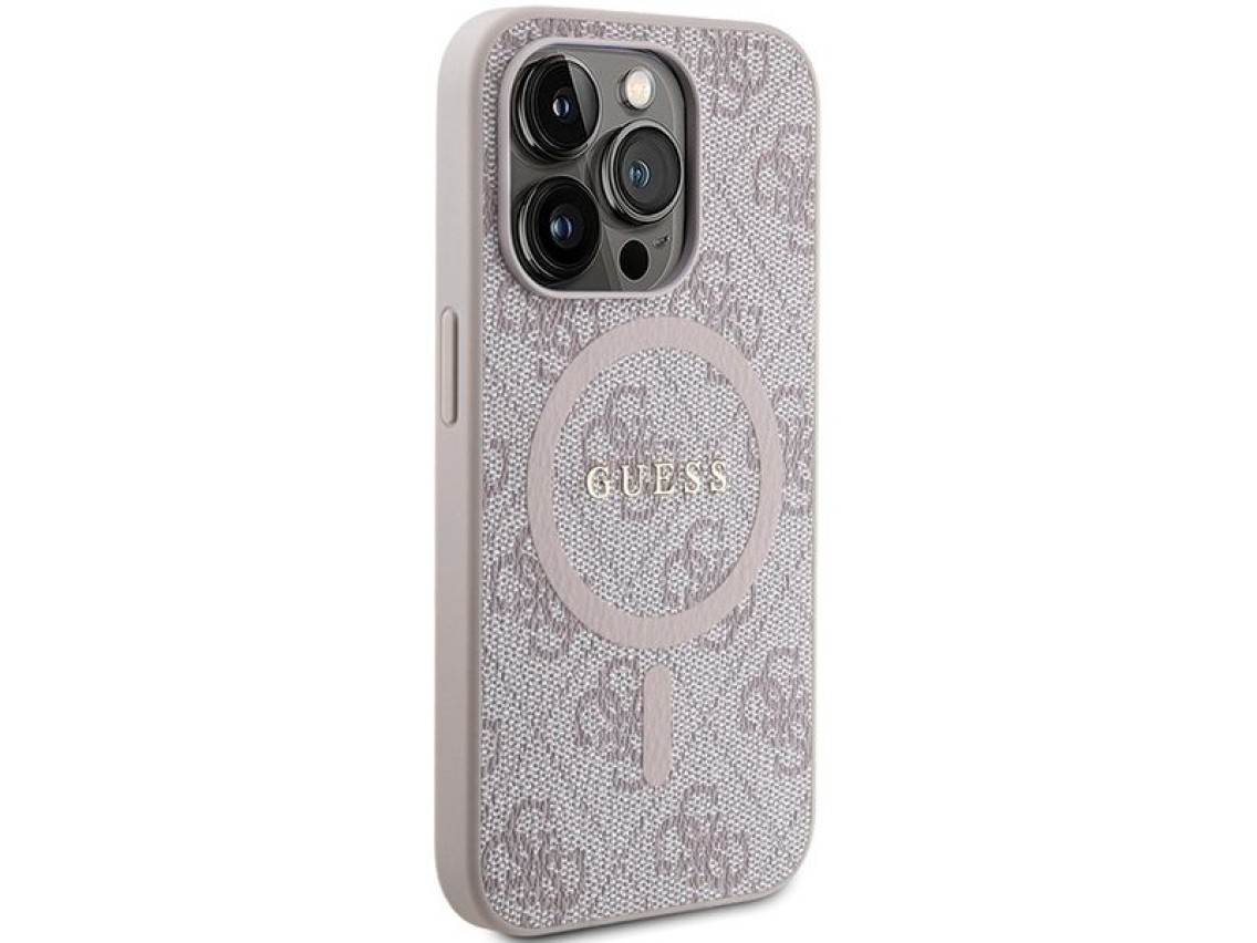 Guess 4G Collection Leather Metal Logo MagSafe Case for iPhone 15 Pro Max - Pink