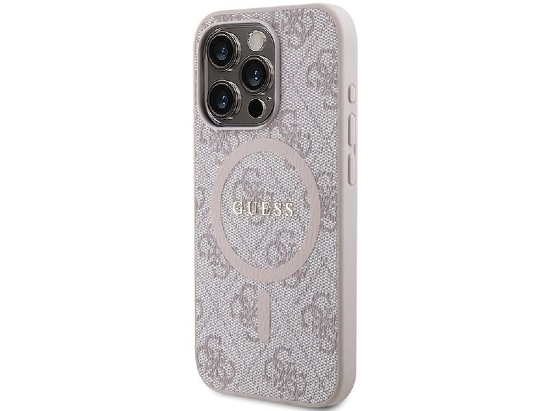 Guess 4G Collection Leather Metal Logo MagSafe Case for iPhone 15 Pro Max - Pink