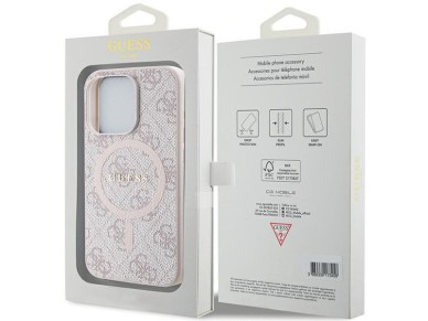 Capa Guess 4G Collection em couro com logo met�lico e MagSafe para iPhone 15 Pro Max - Rosa