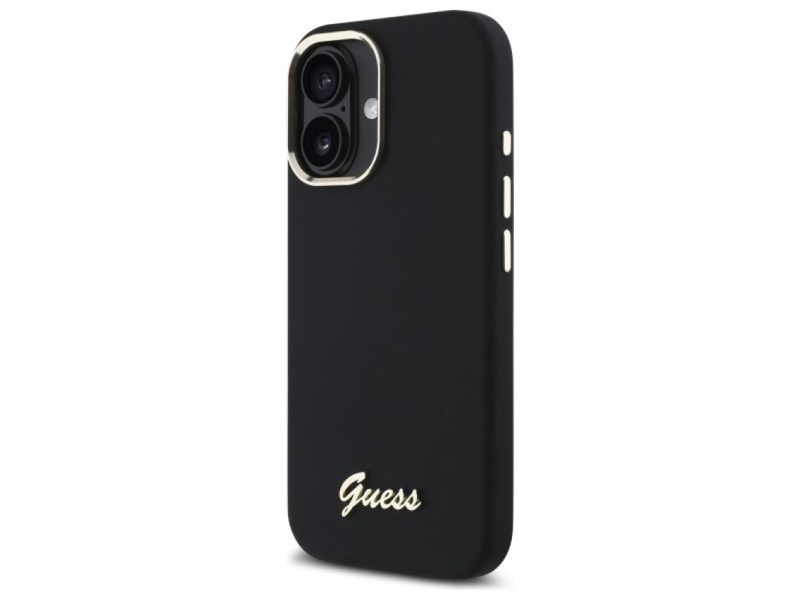 Guess Silicone Script Metal Logo & Frame Case for iPhone 16 Plus - Black