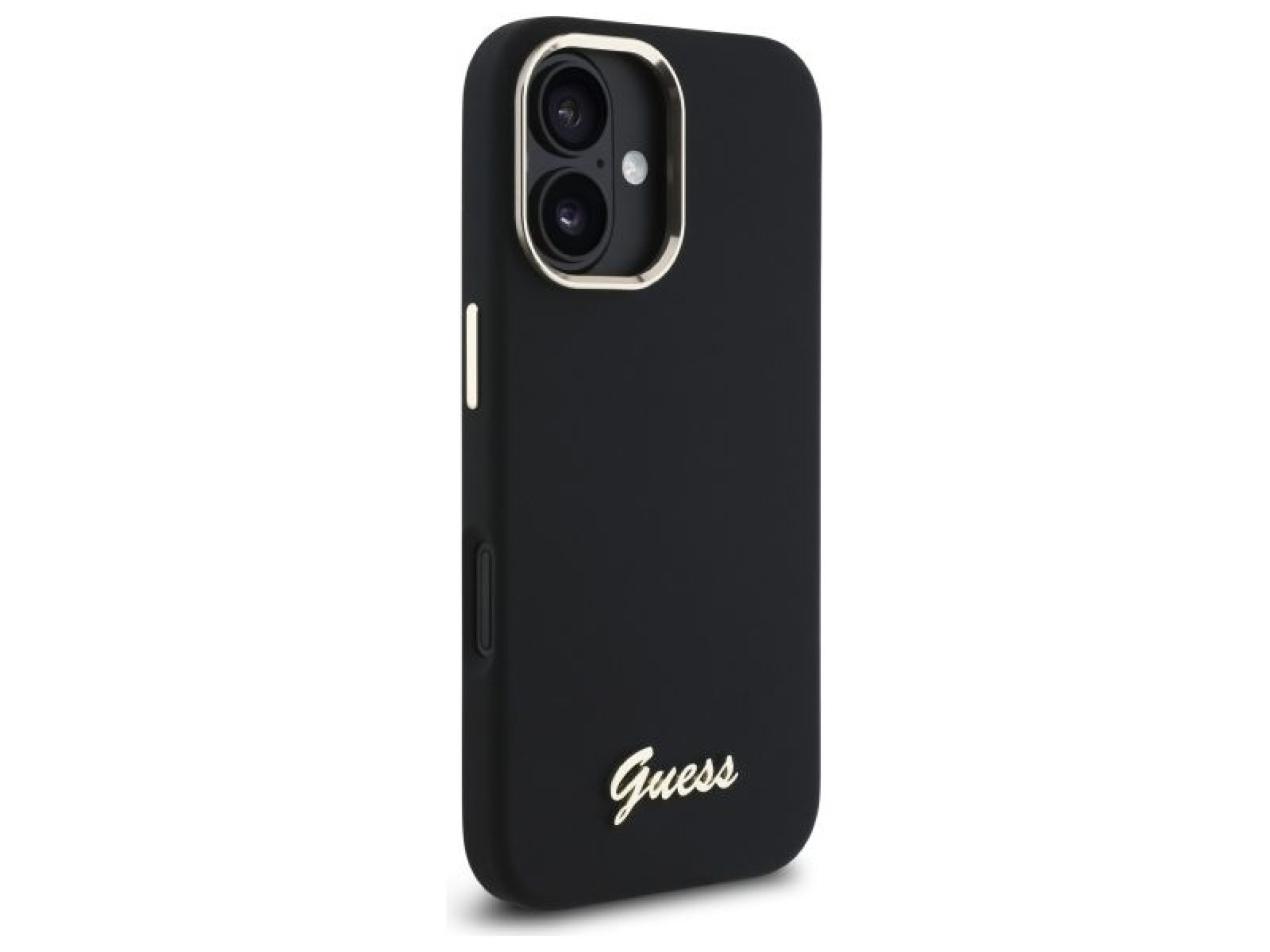 Guess Silicone Script Metal Logo & Frame Case for iPhone 16 Plus - Black