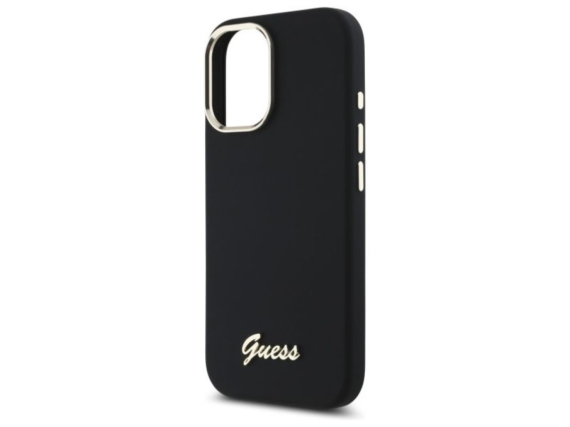 Guess Silicone Script Metal Logo & Frame Case for iPhone 16 Plus - Black