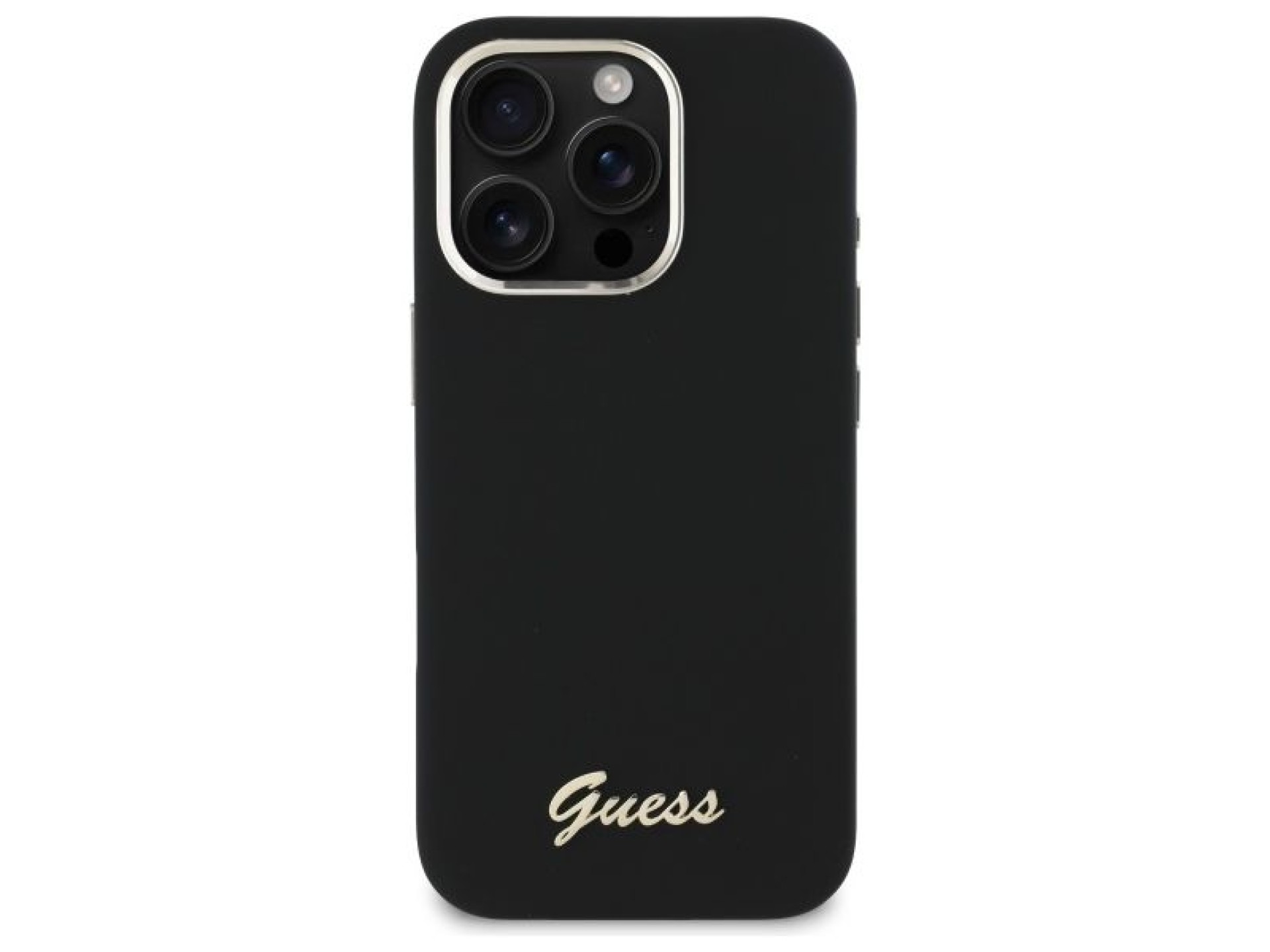 Guess Silicone Script Metal Logo & Frame Case for iPhone 16 Pro Max - Black