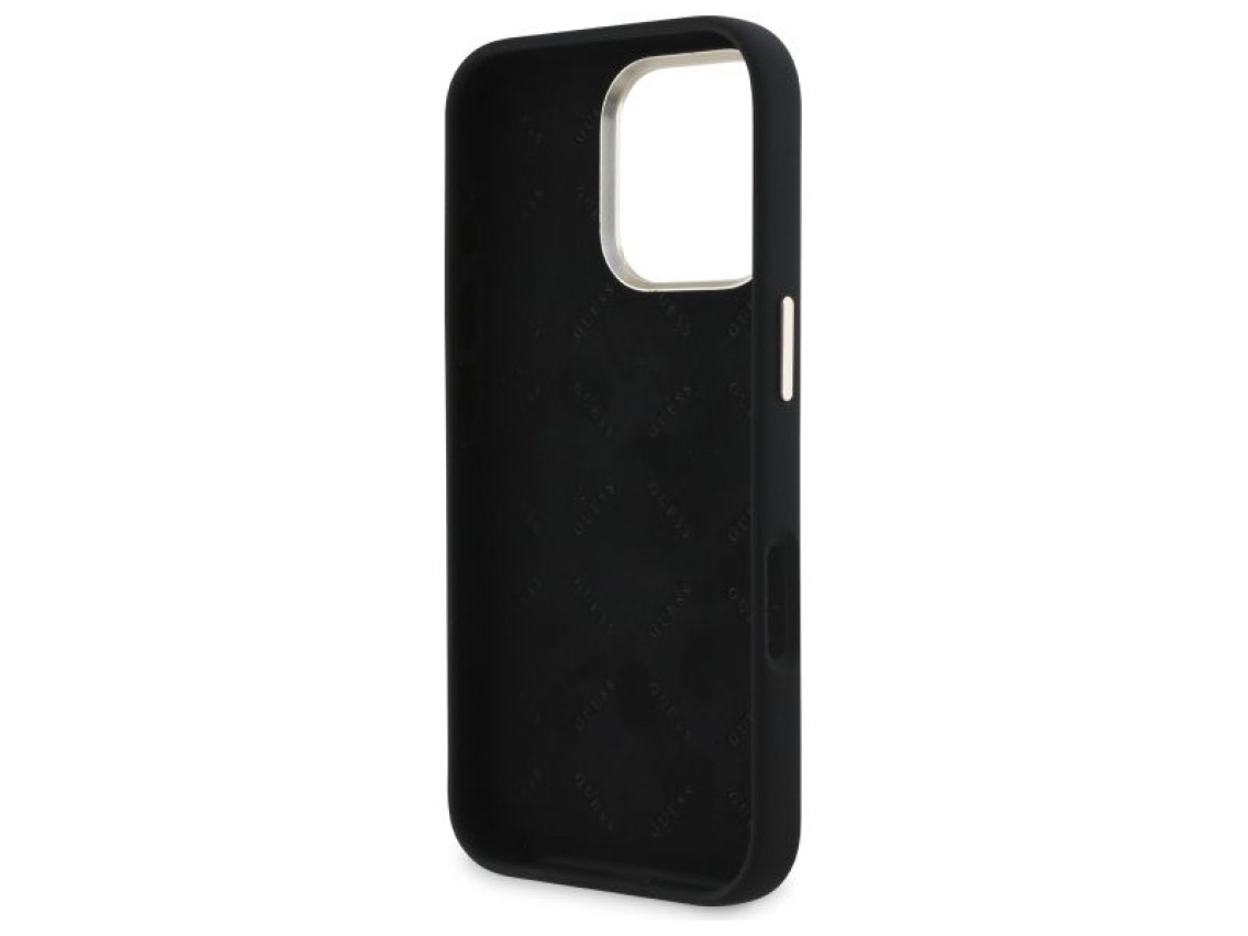 Guess Silicone Script Metal Logo & Frame Case for iPhone 16 Pro Max - Black