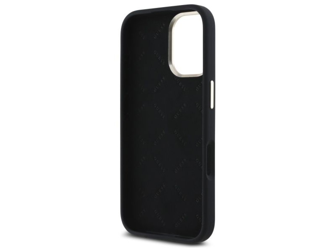 Guess Silicone Script Metal Logo & Frame Case for iPhone 16 Plus - Black