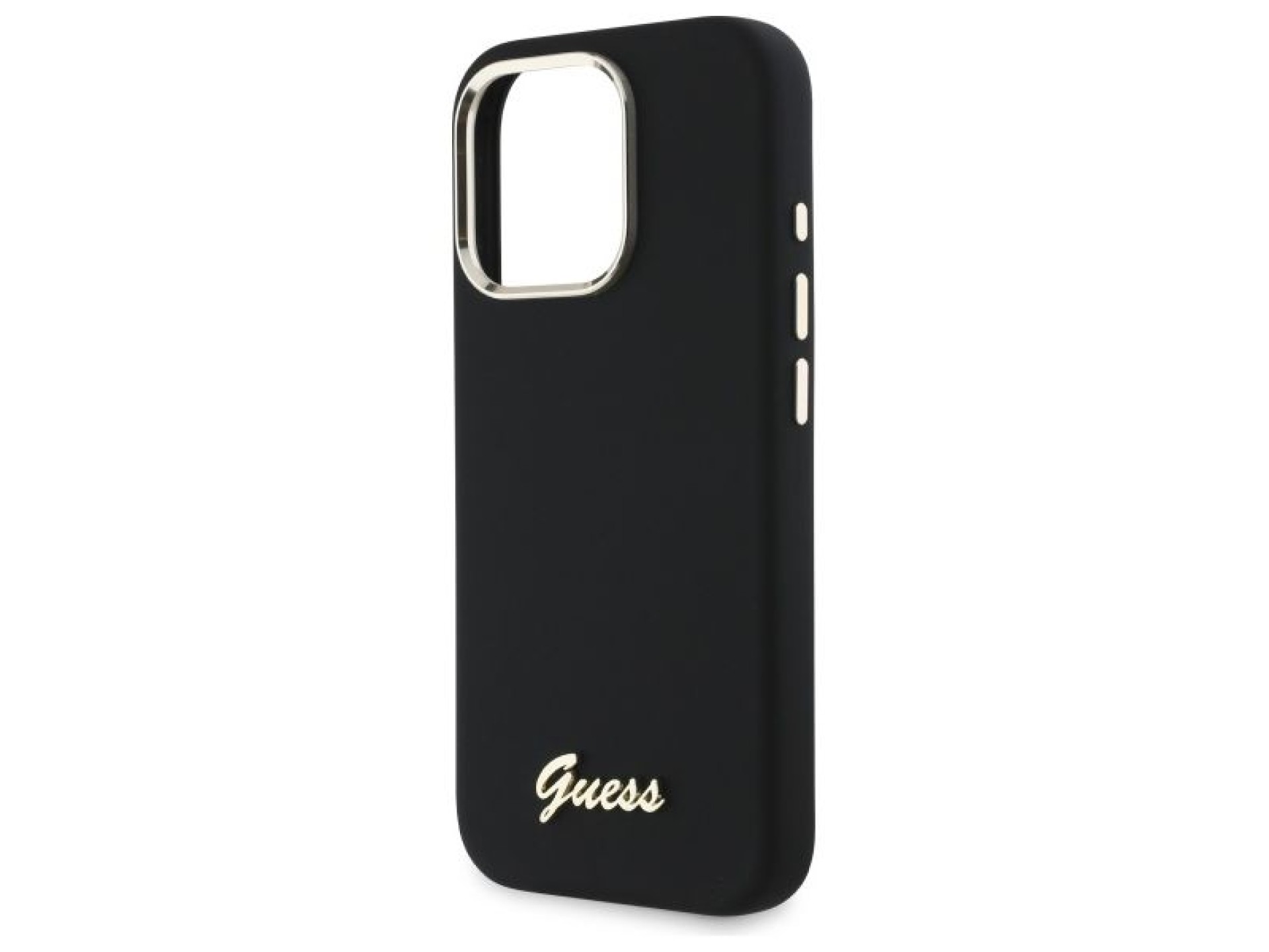 Guess Silicone Script Metal Logo & Frame Case for iPhone 16 Pro Max - Black
