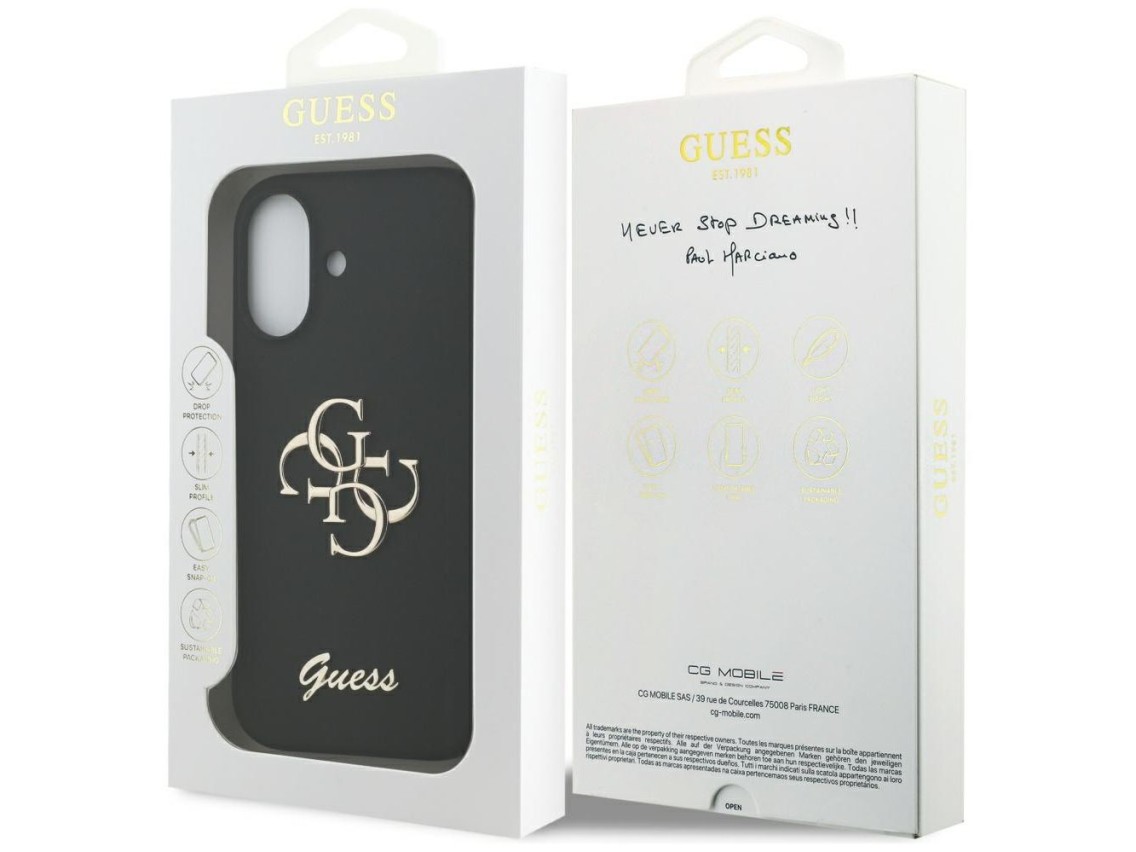 Funda Guess de silicona con el logotipo 4G grande para iPhone 17 - Negra