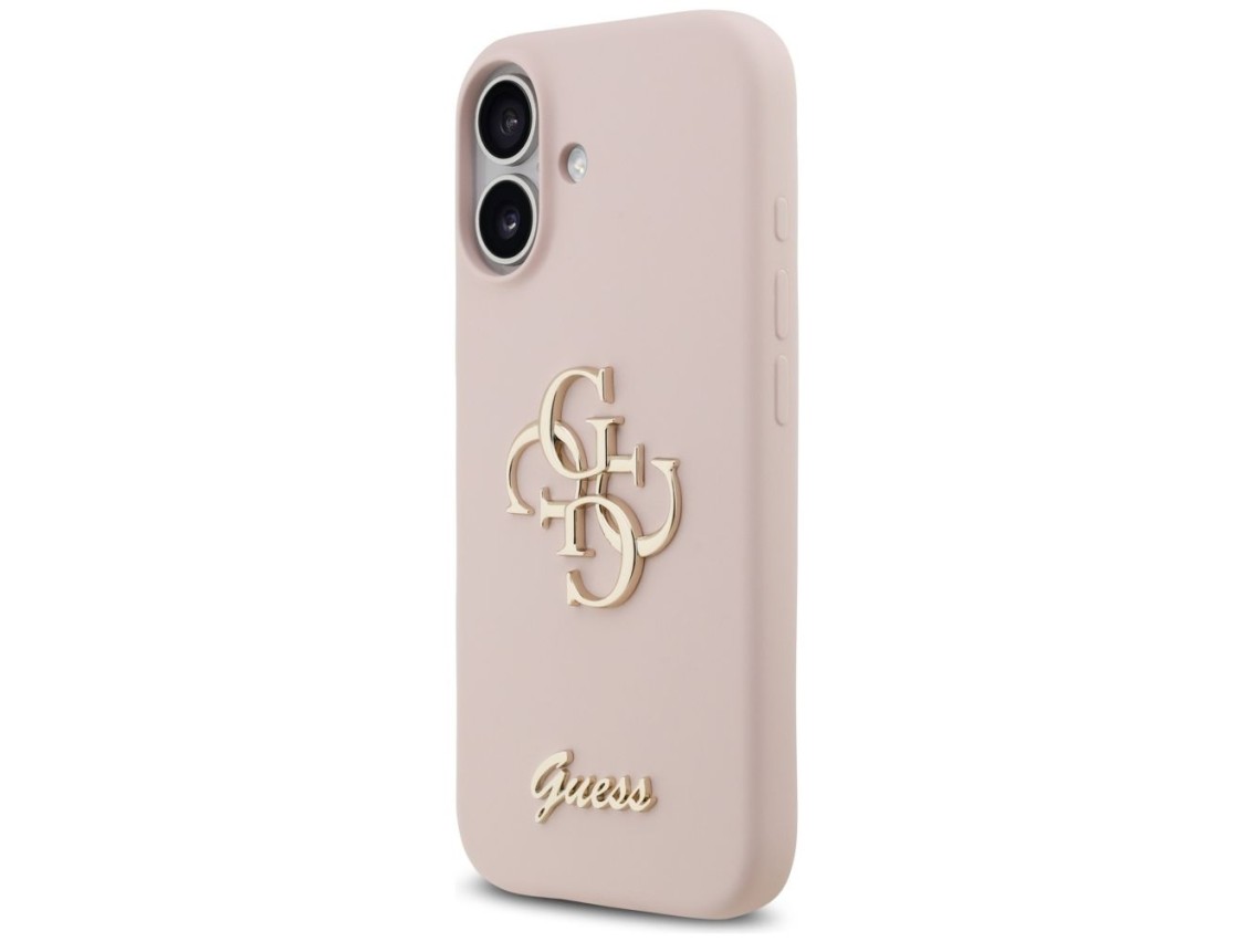 Capa de silicone Guess com o logo 4G em letras grandes para iPhone 17 - Rosa