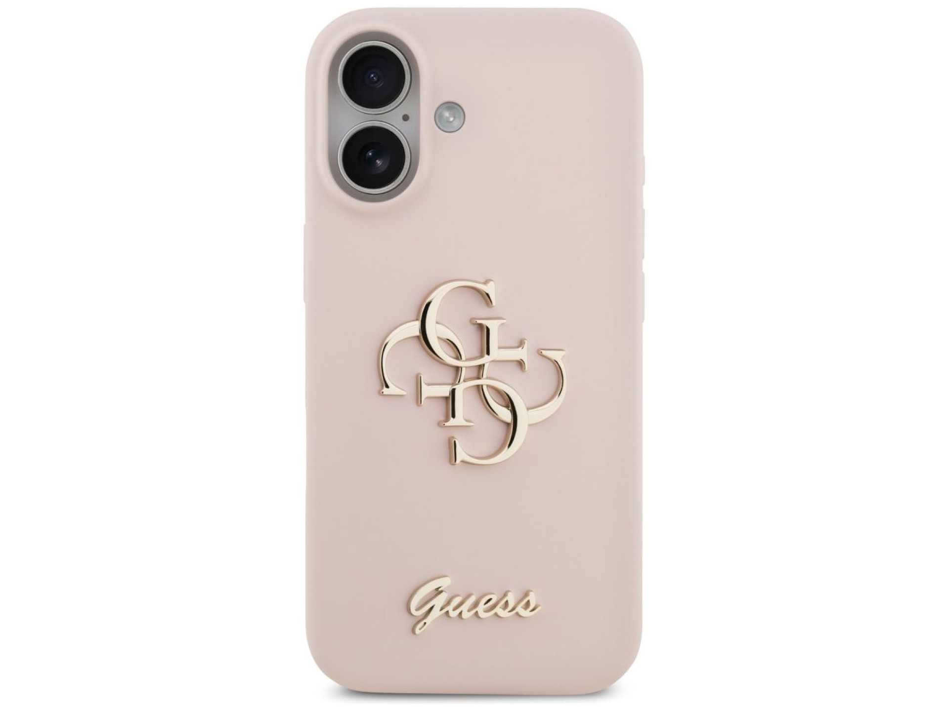Capa de silicone Guess com o logo 4G em letras grandes para iPhone 17 - Rosa