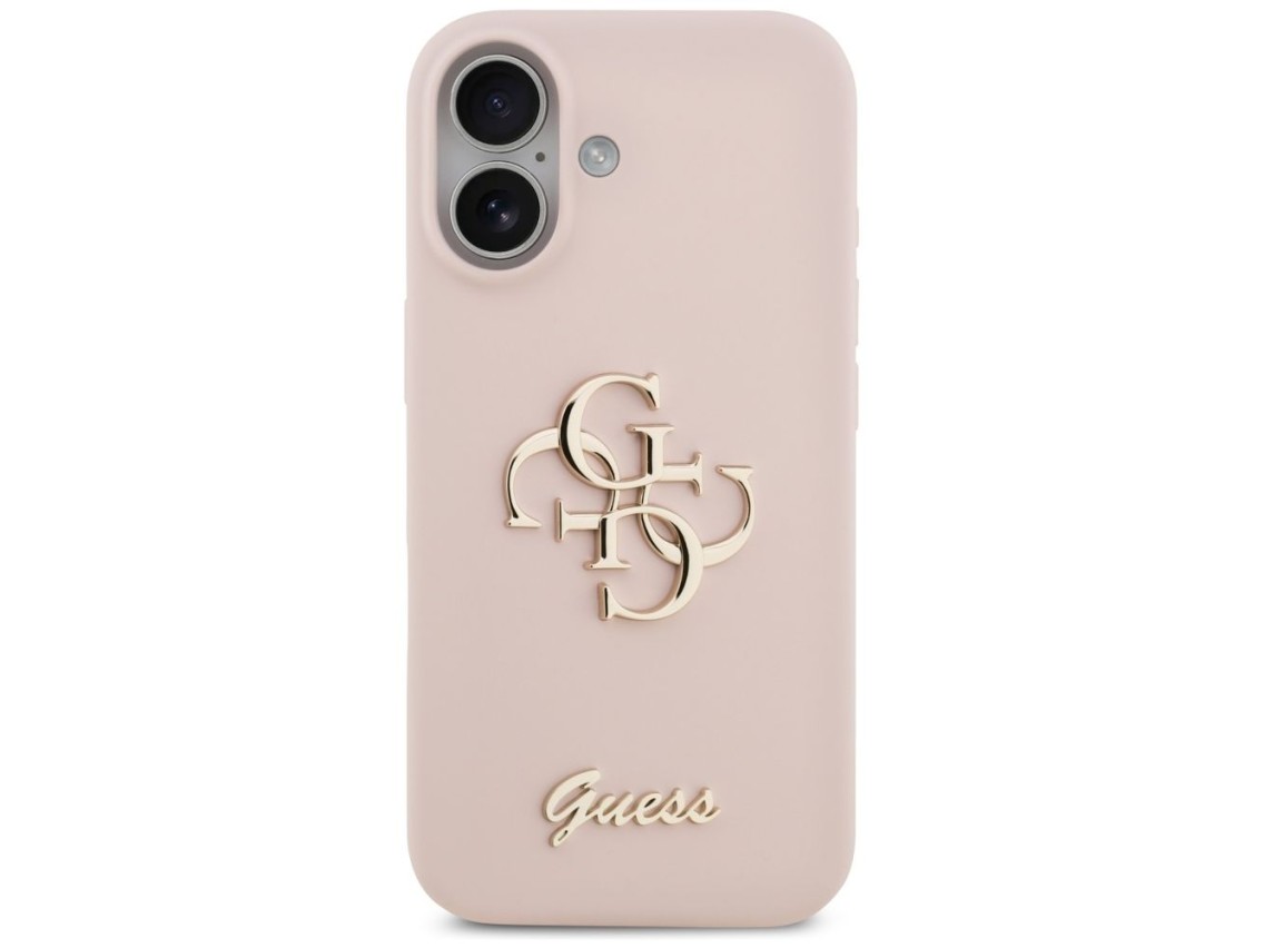 Capa de silicone Guess com o logo 4G em letras grandes para iPhone 17 - Rosa