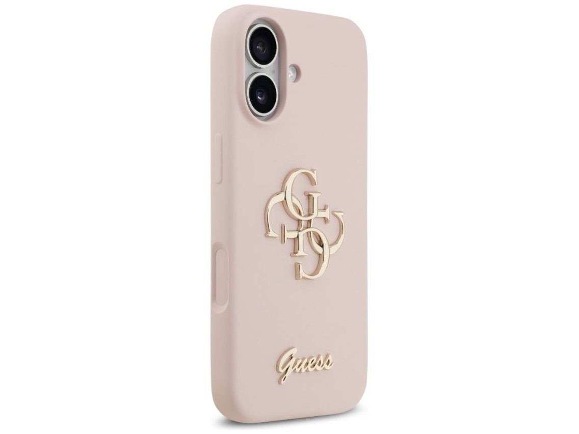 Capa de silicone Guess com o logo 4G em letras grandes para iPhone 17 - Rosa