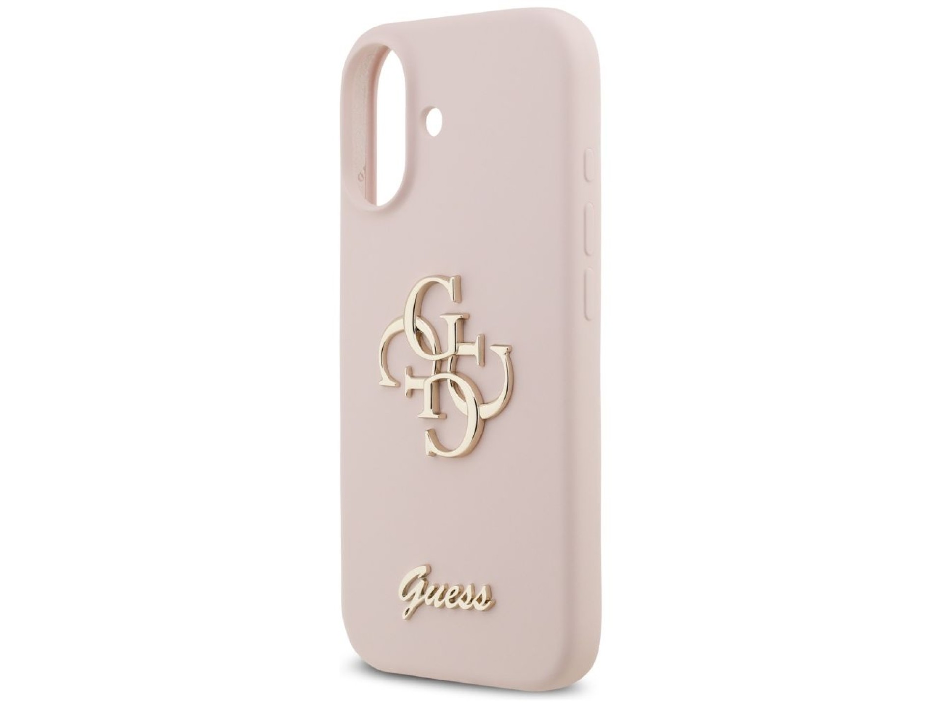 Capa de silicone Guess com o logo 4G em letras grandes para iPhone 17 - Rosa