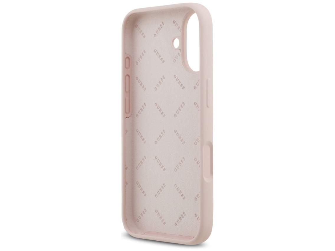 Capa de silicone Guess com o logo 4G em letras grandes para iPhone 17 - Rosa