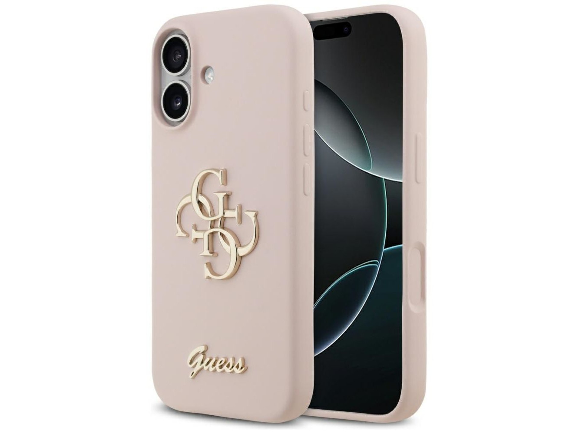 Capa de silicone Guess com o logo 4G em letras grandes para iPhone 17 - Rosa