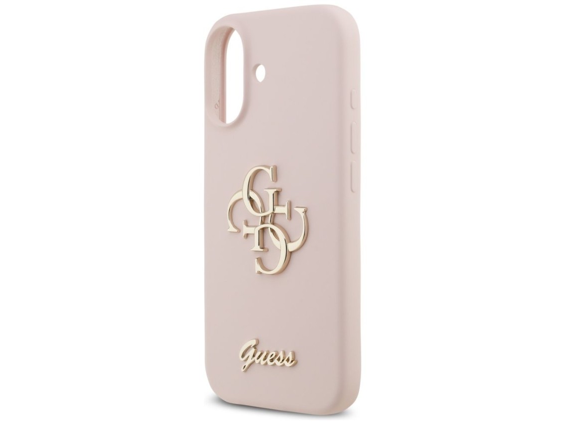 Capa de silicone Guess com o logo 4G em letras grandes para iPhone 17 - Rosa