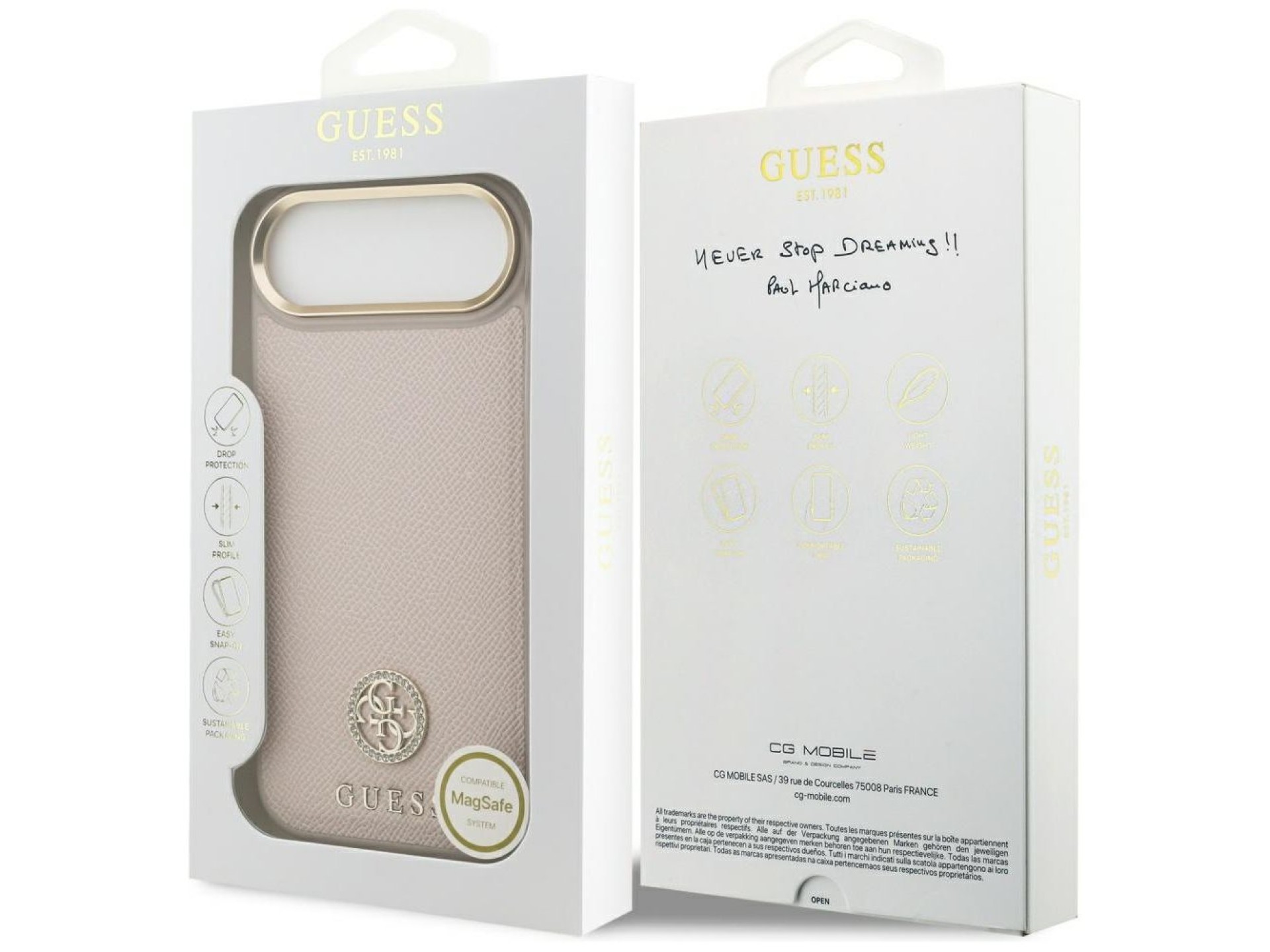 Funda Guess MagSafe para iPhone Air con logo y pedrería granulada - Rosa