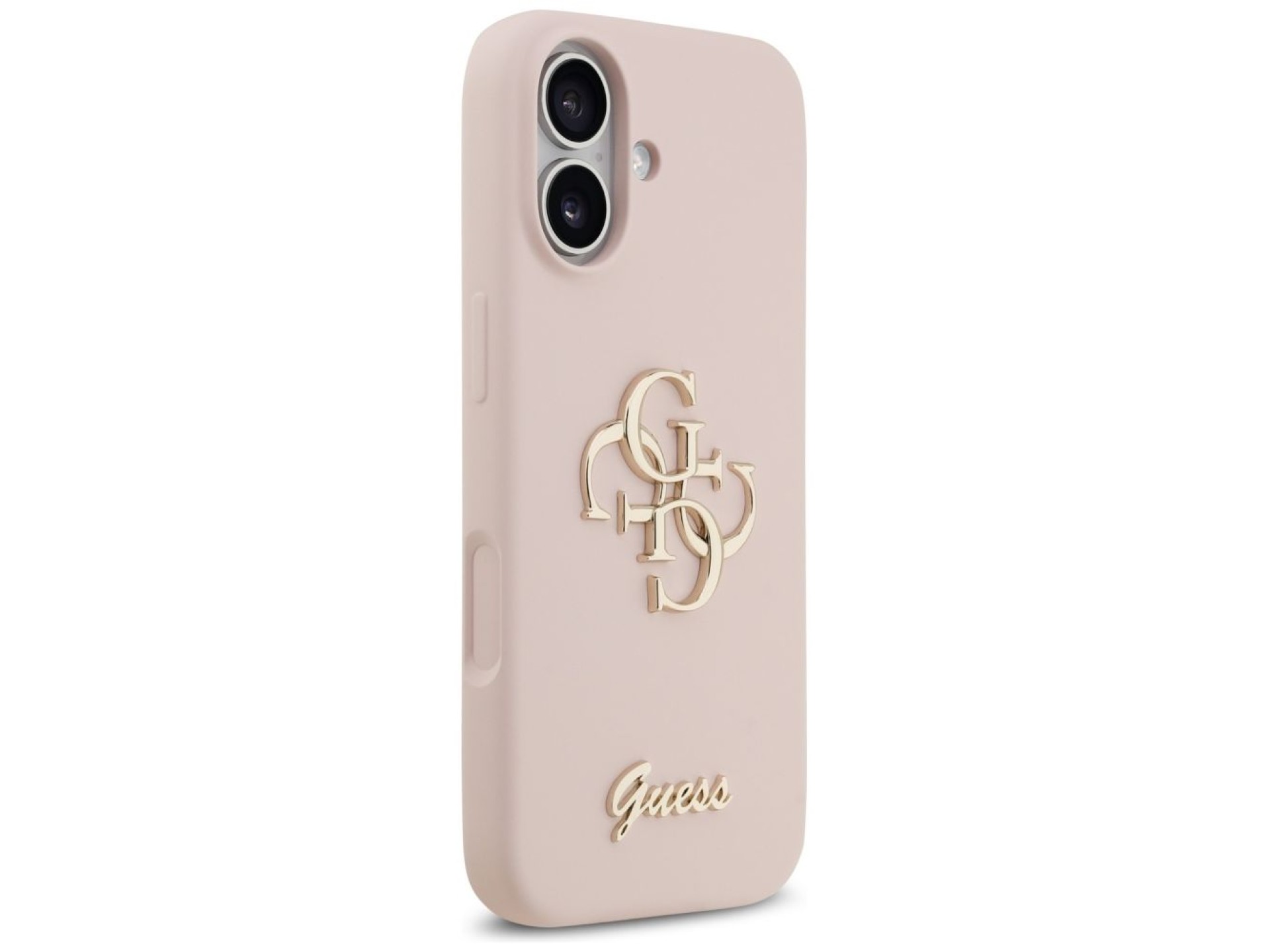 Capa de silicone Guess com o logo 4G em letras grandes para iPhone 17 - Rosa