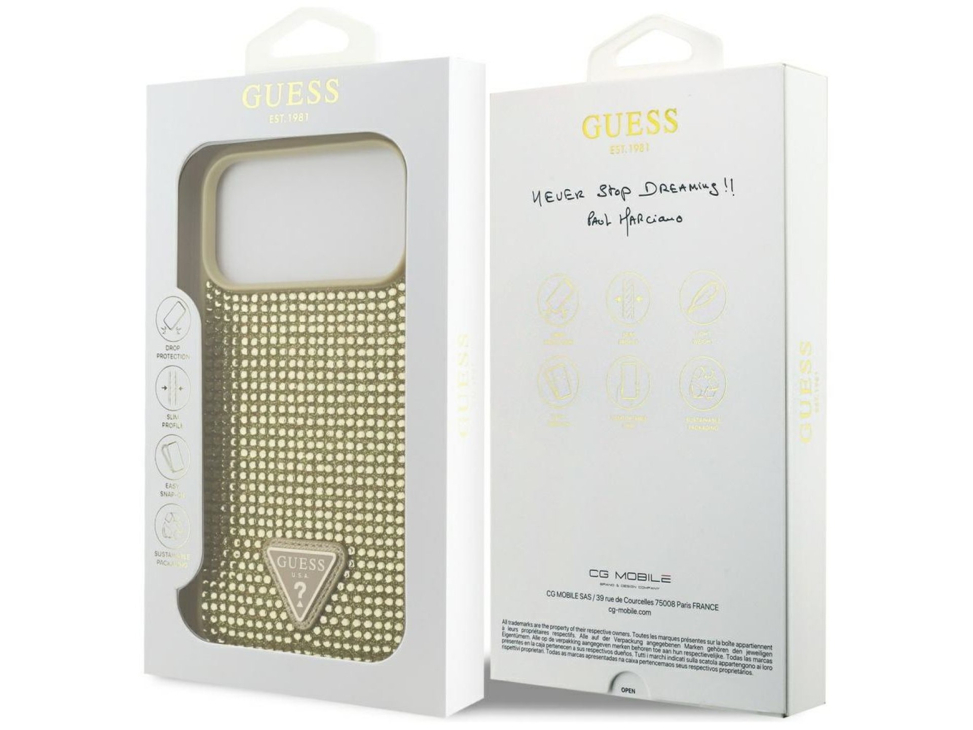 Guess Rhinestone Triangle Logo Case for iPhone 17 Pro Max - Gold