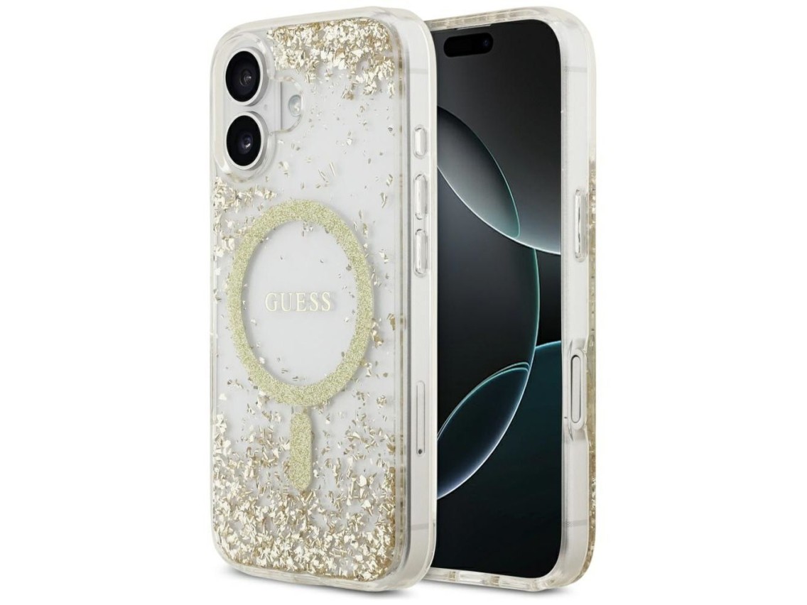 Capa Guess MagSafe com glitter na parte inferior para iPhone 17 - dourada
