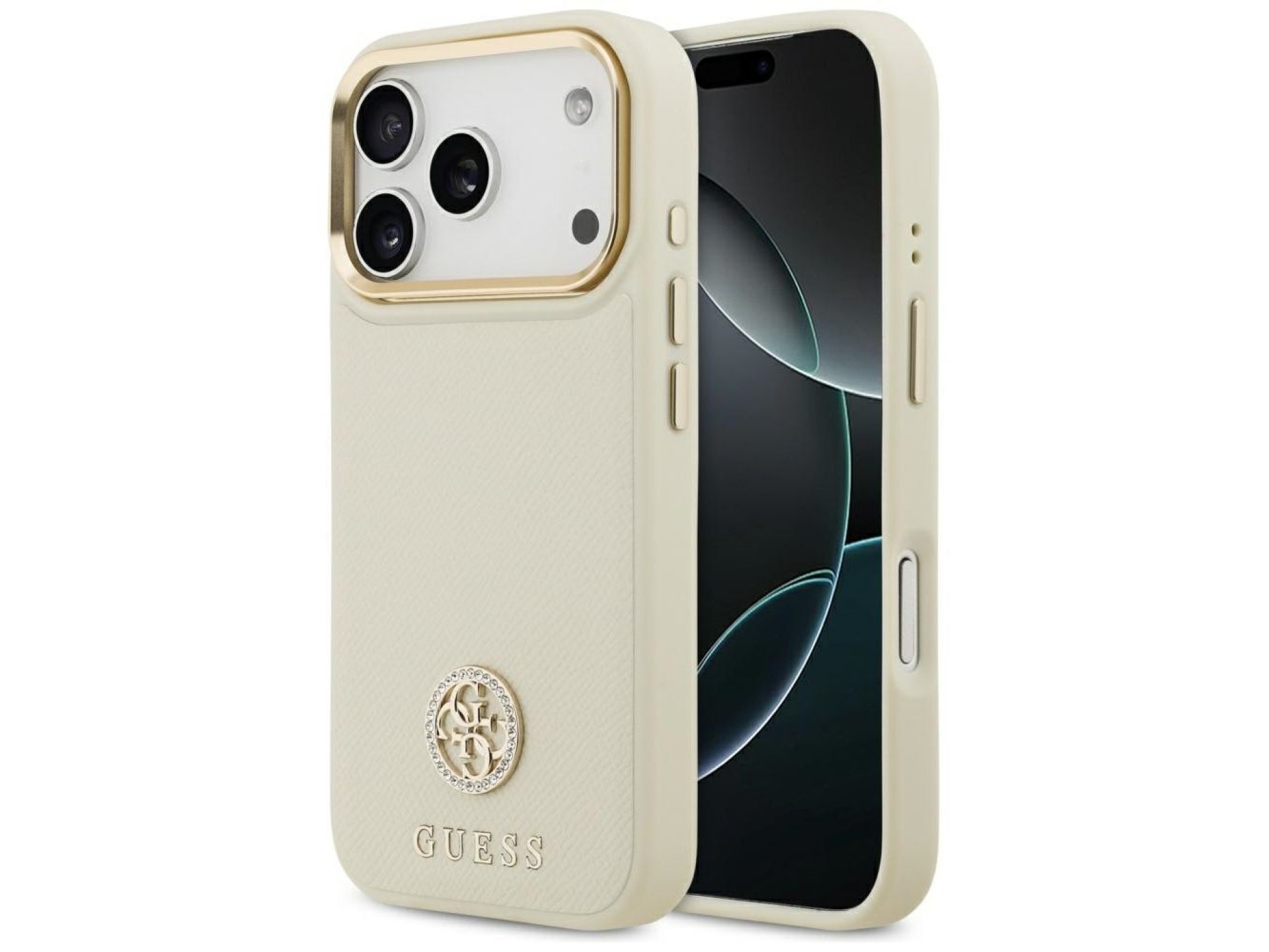 Capa Guess Granulada com Logo Strass e MagSafe para iPhone 17 Pro - bege