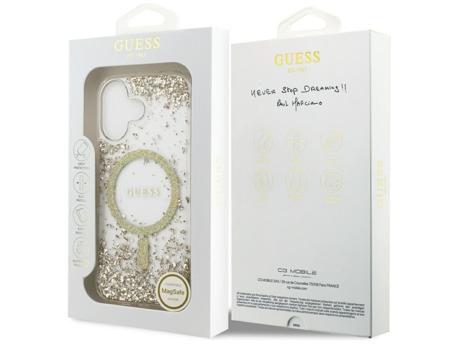 Capa Guess MagSafe com glitter na parte inferior para iPhone 17 - dourada