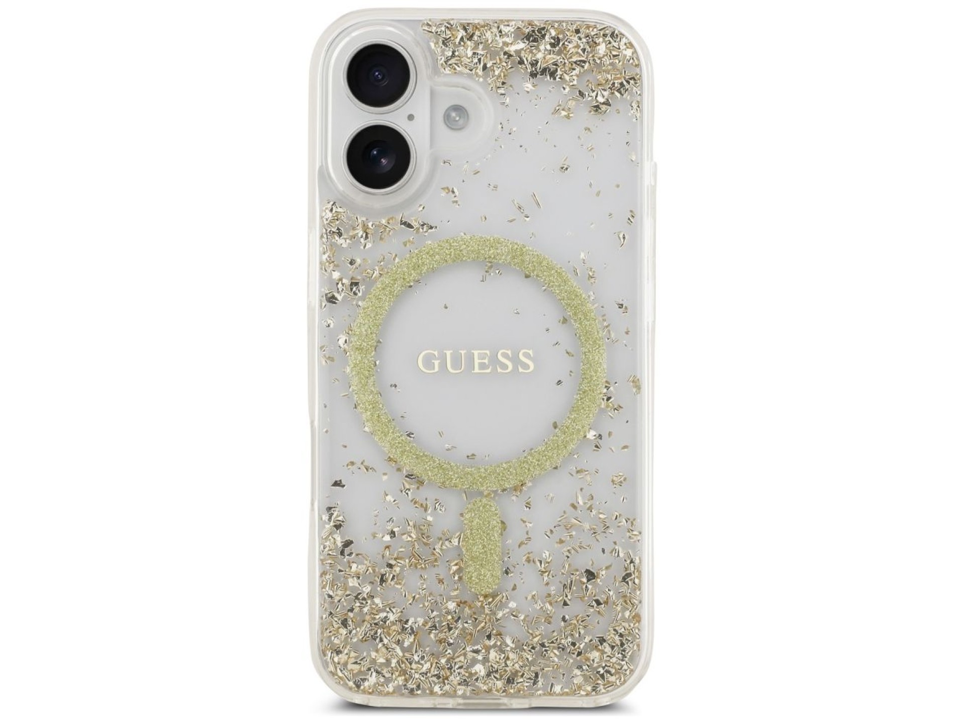 Capa Guess MagSafe com glitter na parte inferior para iPhone 17 - dourada