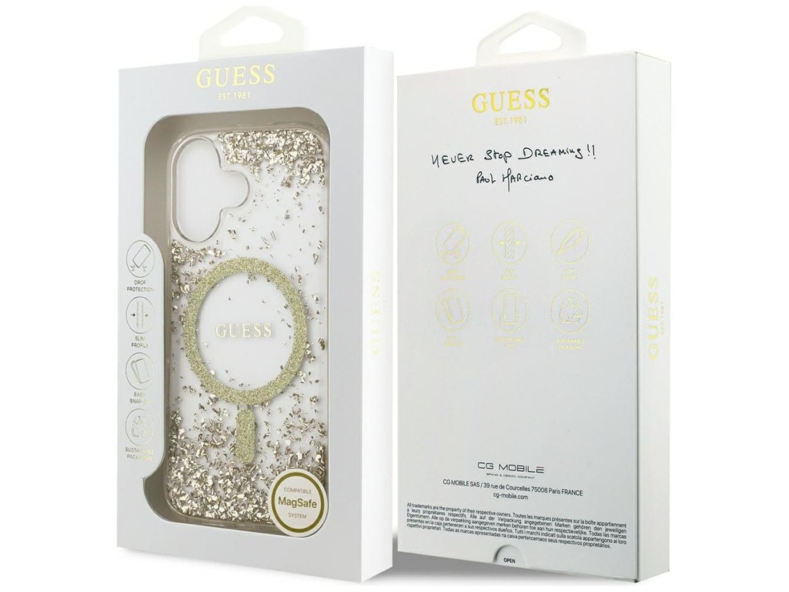 Capa Guess MagSafe com glitter na parte inferior para iPhone 17 - dourada