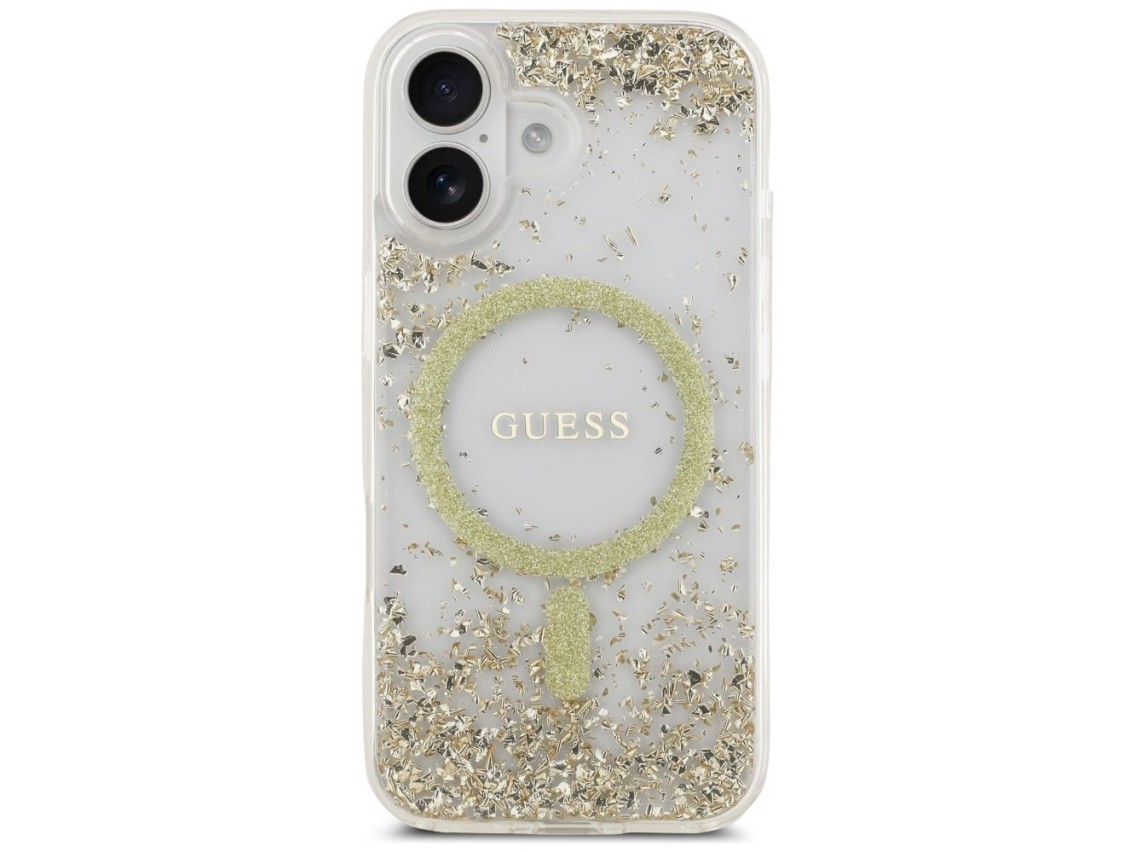 Capa Guess MagSafe com glitter na parte inferior para iPhone 17 - dourada