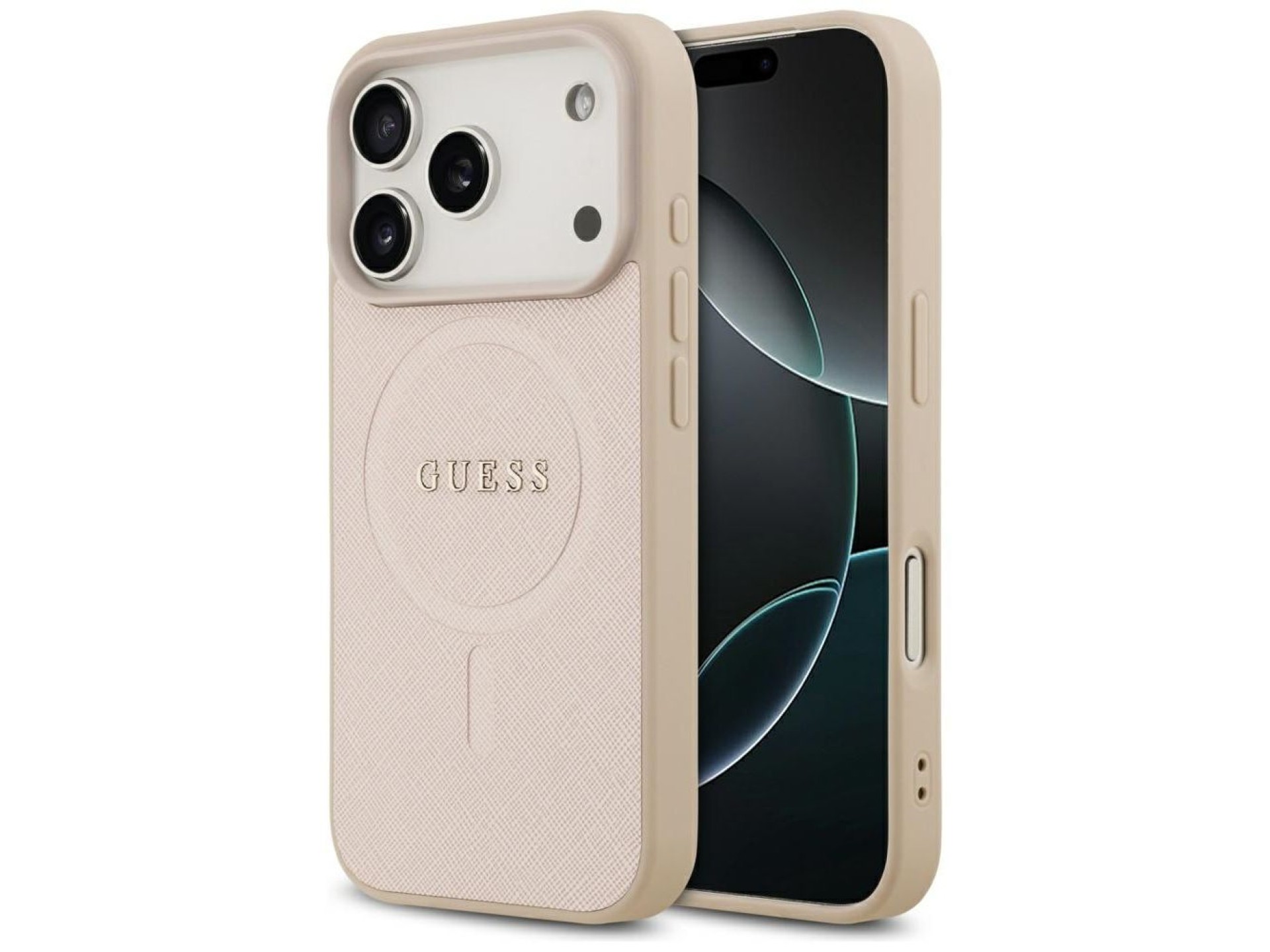 Funda Guess Saffiano Classic Logo MagSafe para iPhone 17 Pro - Rosa