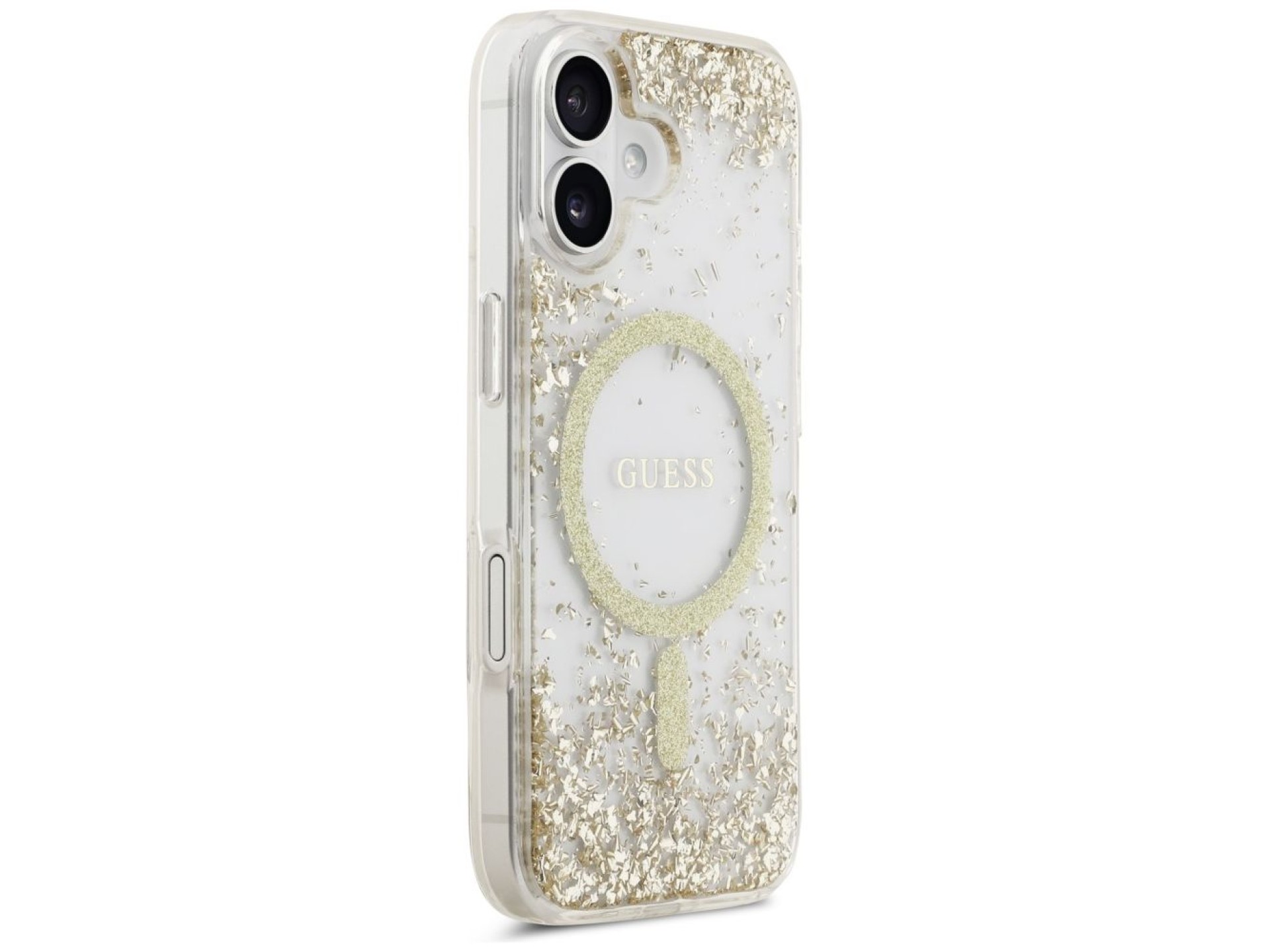 Capa Guess MagSafe com glitter na parte inferior para iPhone 17 - dourada
