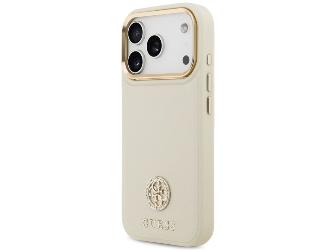 Capa Guess Granulada com Logo Strass e MagSafe para iPhone 17 Pro - bege