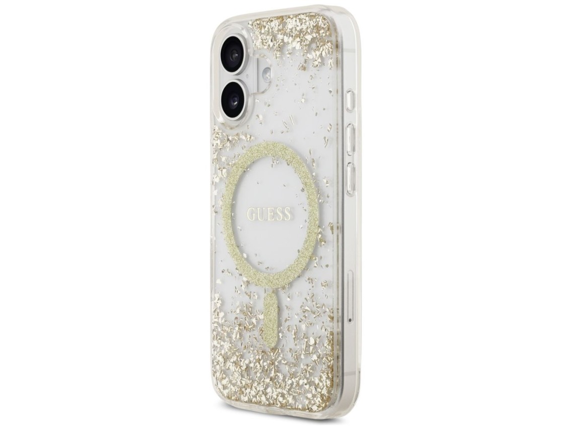 Capa Guess MagSafe com glitter na parte inferior para iPhone 17 - dourada