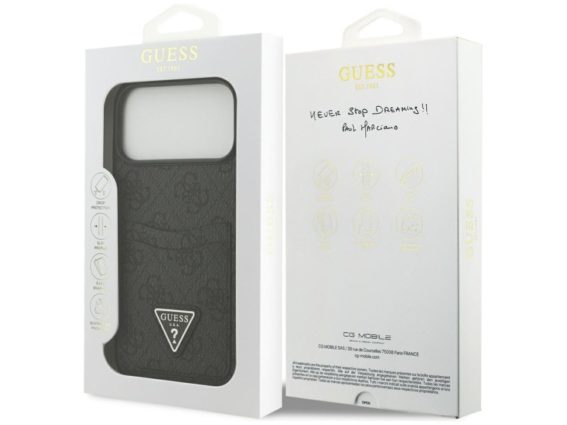 Funda Guess 4G nauble Card Triangle para iPhone 17 Pro Max - negra