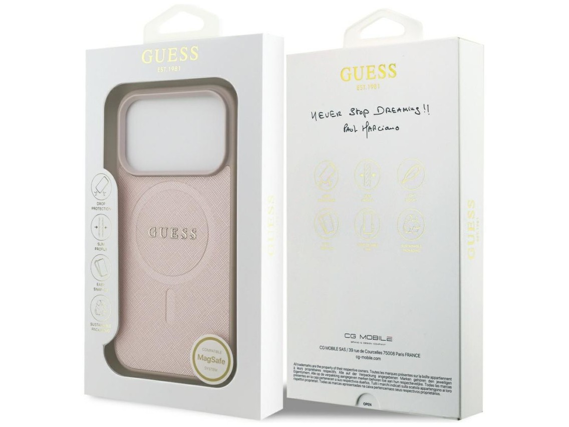 Funda Guess Saffiano Classic Logo MagSafe para iPhone 17 Pro - Rosa