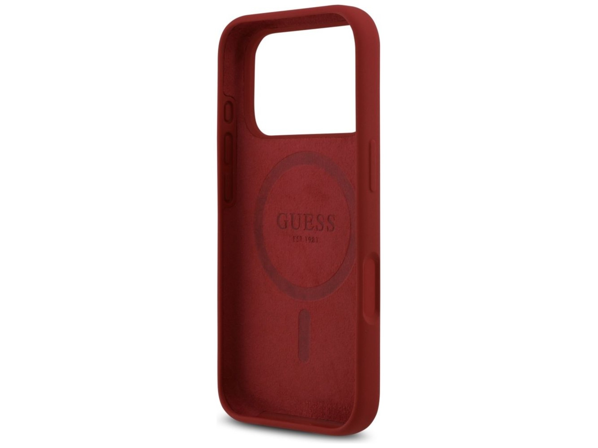 Guess Silicone Script Metal Logo MagSafe Case for iPhone 17 Pro - Red