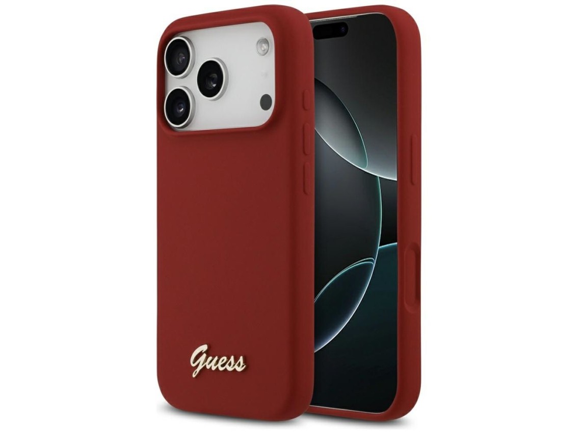 Guess Silicone Script Metal Logo MagSafe Case for iPhone 17 Pro - Red