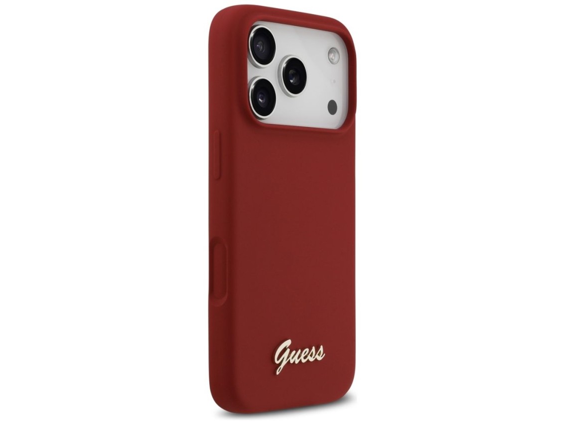 Guess Silicone Script Metal Logo MagSafe Case for iPhone 17 Pro - Red