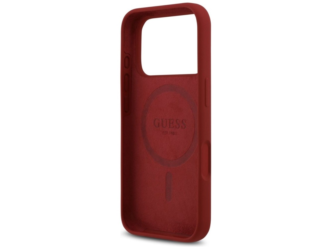 Guess Silicone Script Metal Logo MagSafe Case for iPhone 17 Pro - Red