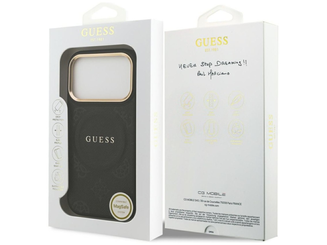 Funda Guess Peony Hot Stamp MagSafe para iPhone 17 Pro - Negra