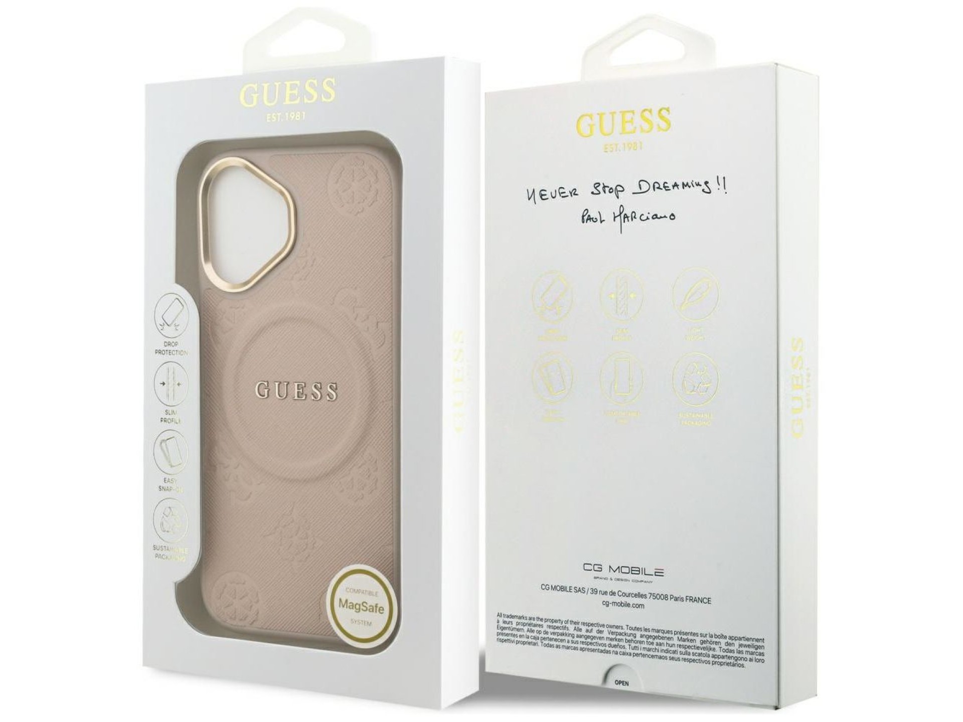 Funda Guess Peony Hot Stamp MagSafe para iPhone 17 - Rosa