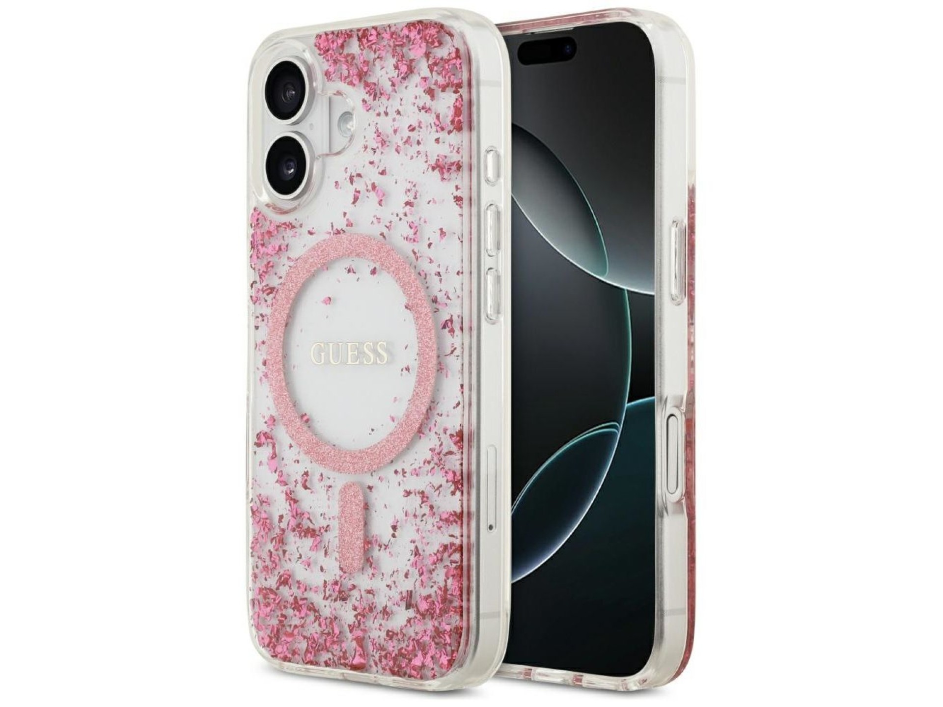 Funda Guess Resin Bottom Glitter MagSafe para iPhone 17 - Rosa