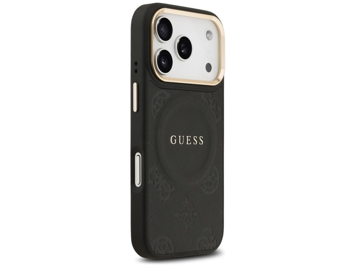 Funda Guess Peony Hot Stamp MagSafe para iPhone 17 Pro - Negra