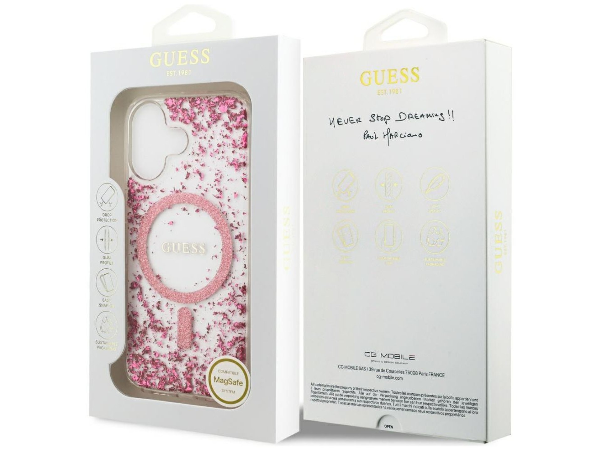 Funda Guess Resin Bottom Glitter MagSafe para iPhone 17 - Rosa