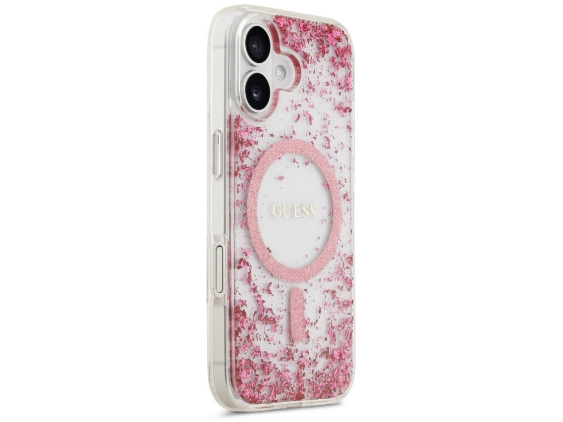 Funda Guess Resin Bottom Glitter MagSafe para iPhone 17 - Rosa