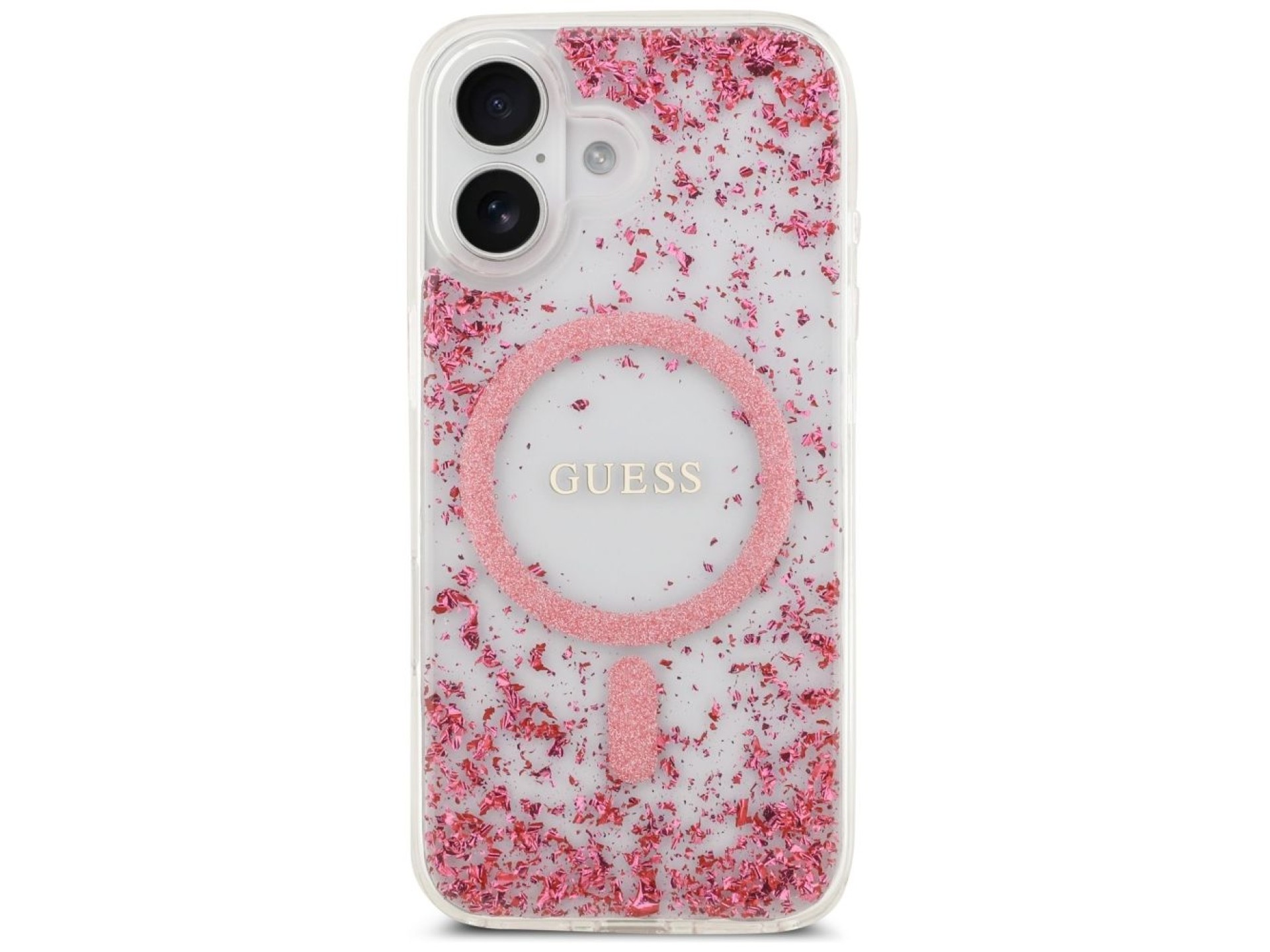 Funda Guess Resin Bottom Glitter MagSafe para iPhone 17 - Rosa