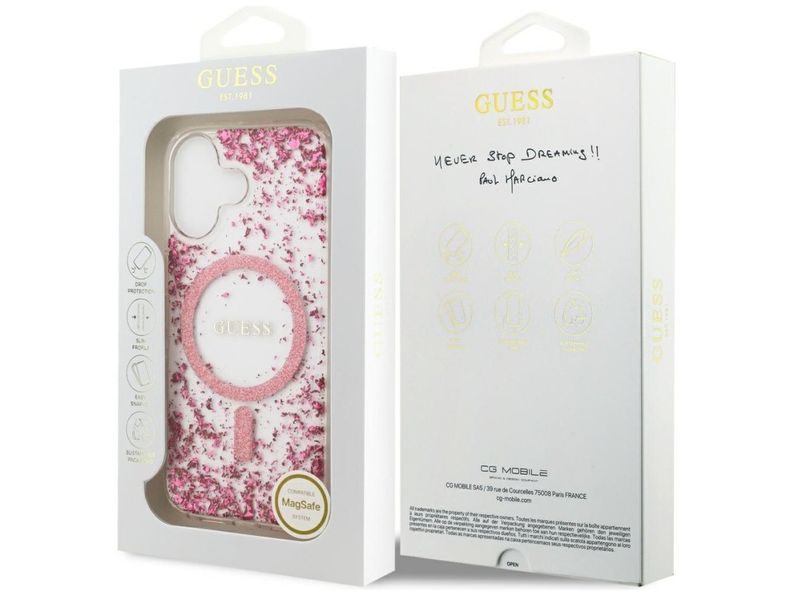 Funda Guess Resin Bottom Glitter MagSafe para iPhone 17 - Rosa