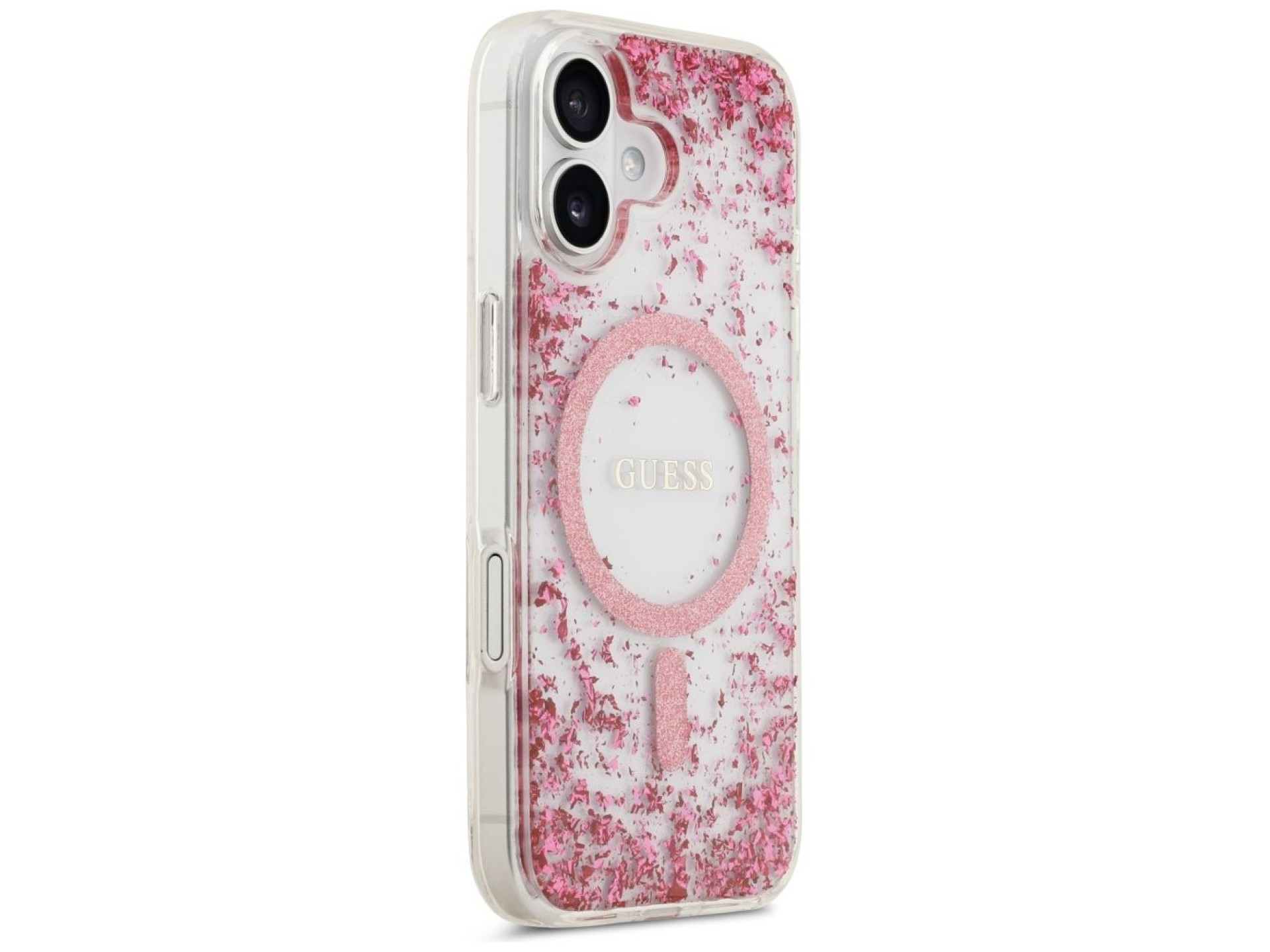 Funda Guess Resin Bottom Glitter MagSafe para iPhone 17 - Rosa