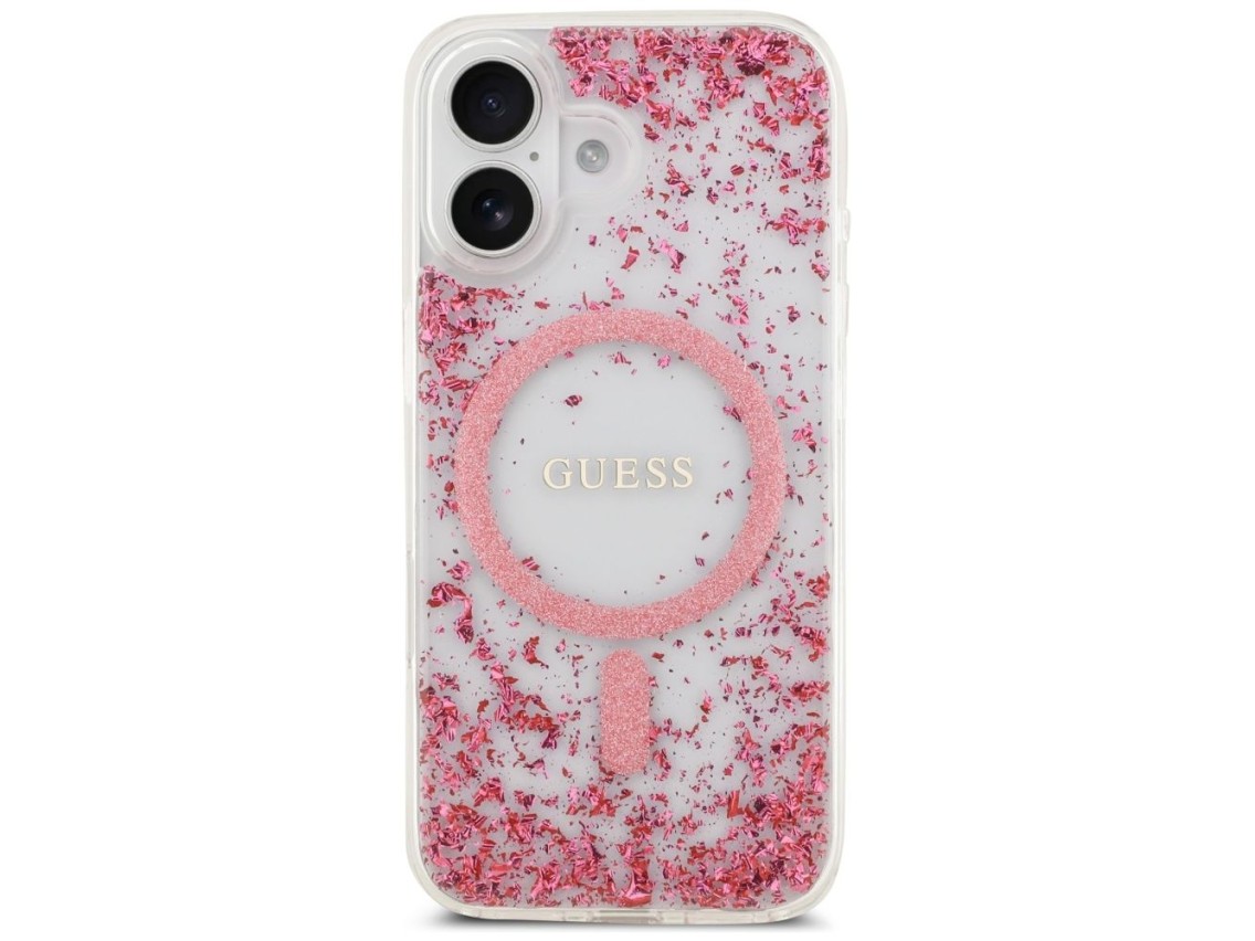 Funda Guess Resin Bottom Glitter MagSafe para iPhone 17 - Rosa