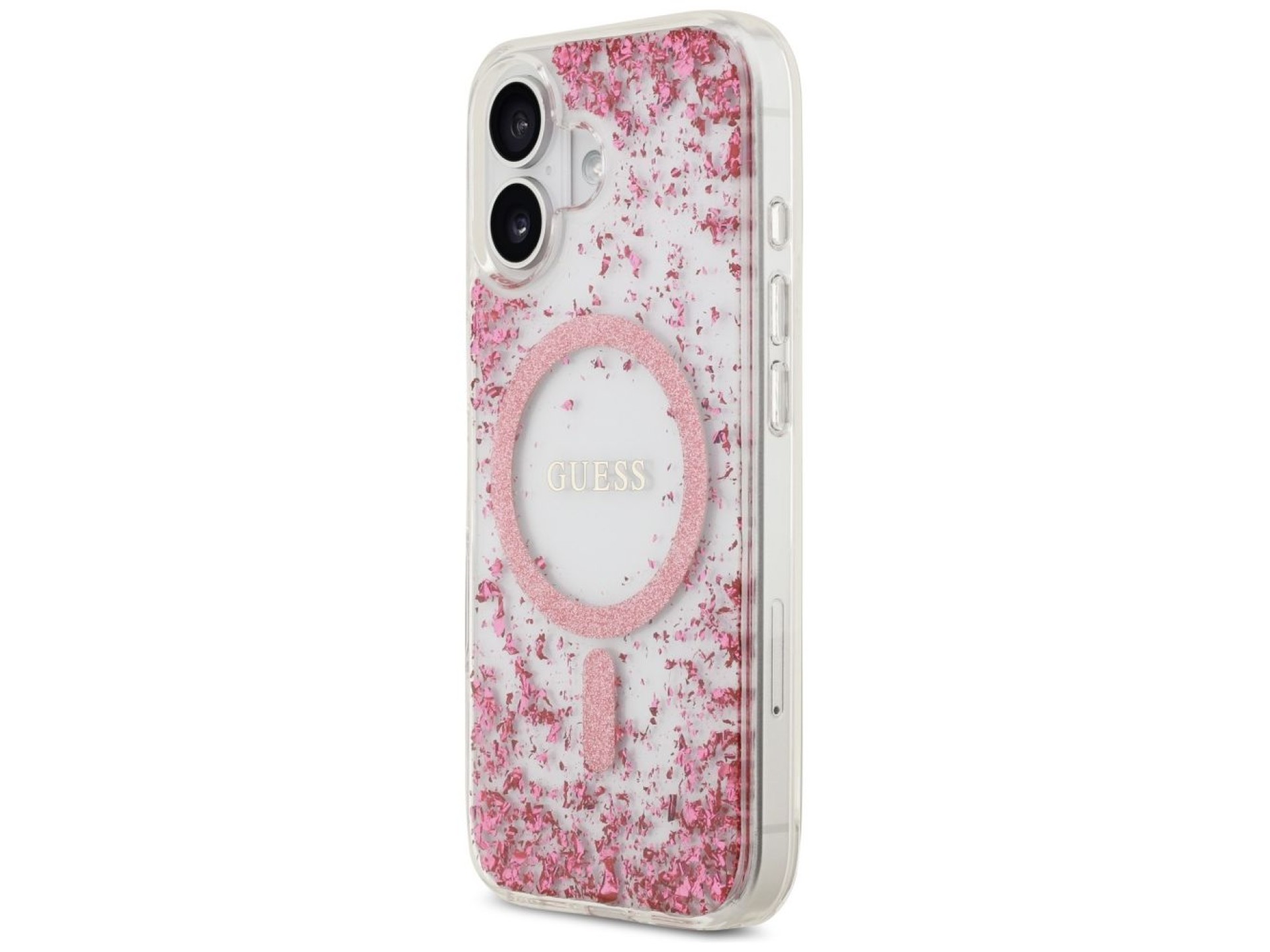 Funda Guess Resin Bottom Glitter MagSafe para iPhone 17 - Rosa