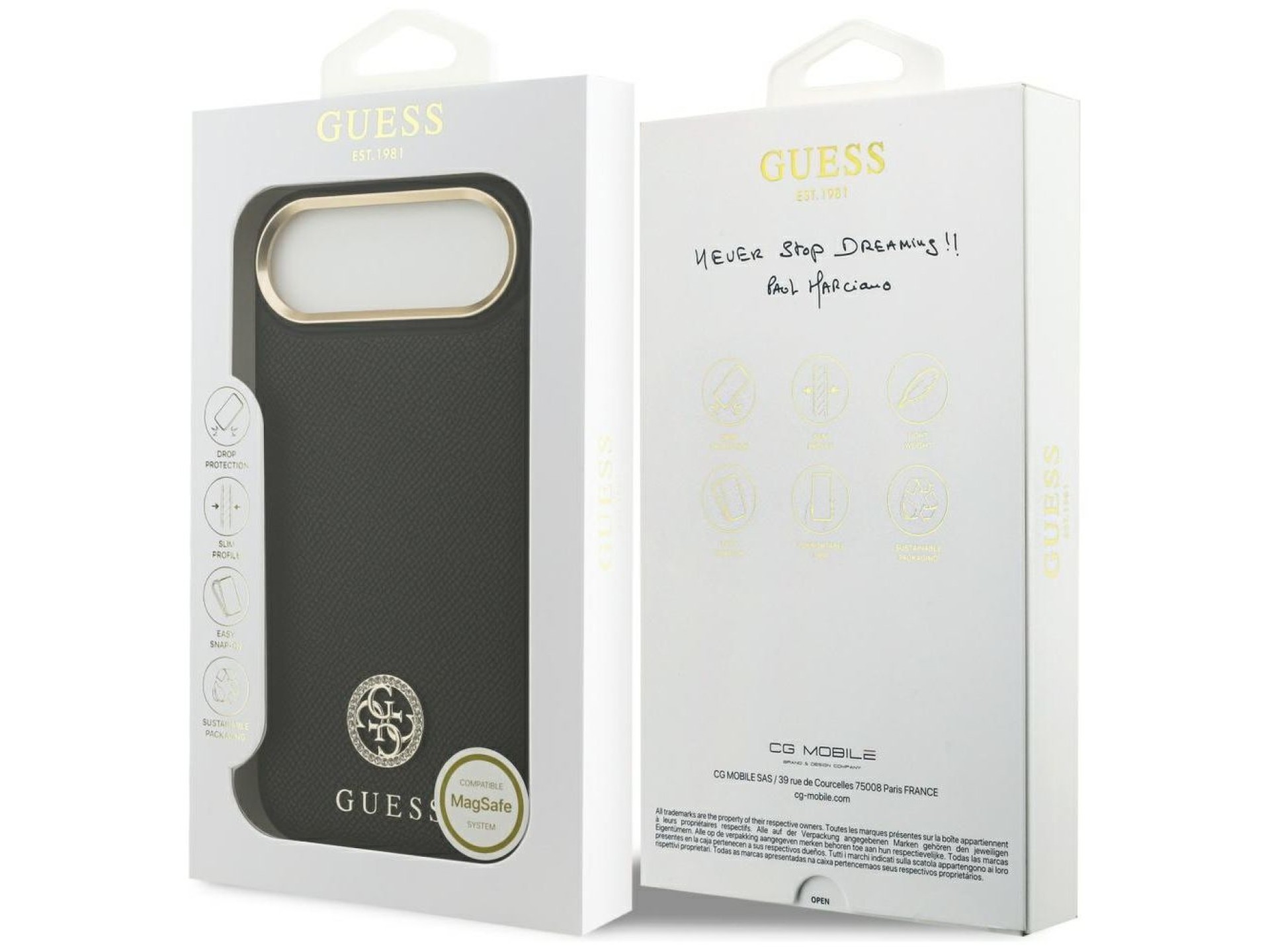 Funda Guess Grained Strass Logo MagSafe para iPhone Air - negra